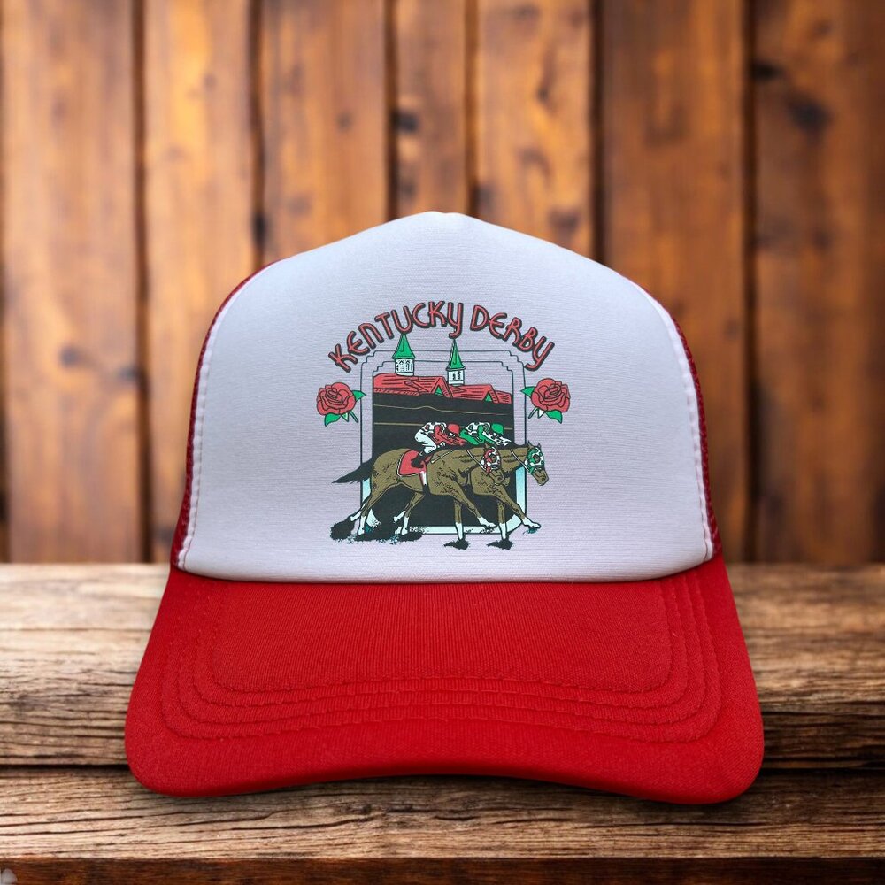 Kentucky Derby Mens Trucker Hat Red Snapback Horse Race Thoroughbred Ball Cap